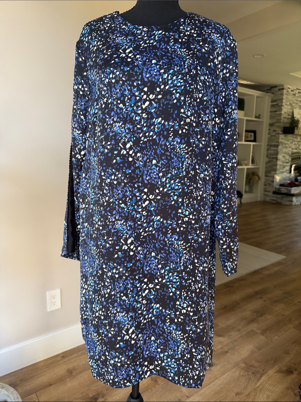 Banana Republic Navy Blue Abstract Dot Long Sleeve Shift Dress